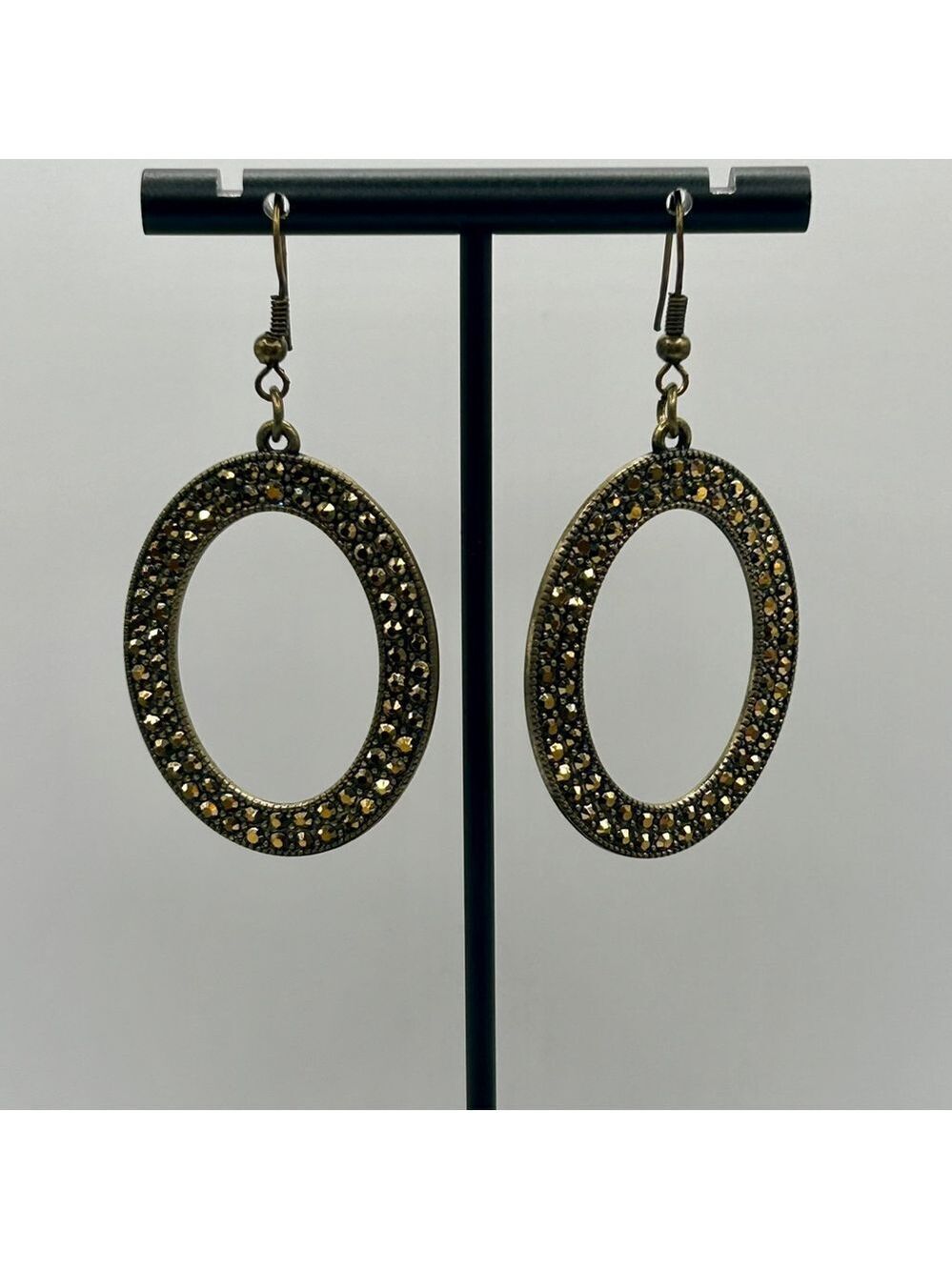 Sparkling Brass & Arum Stone Hoop Earrings*